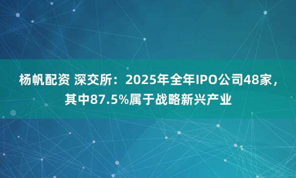 杨帆配资 深交所：2025年全年IPO公司48家，其中87.5%属于战略新兴产业